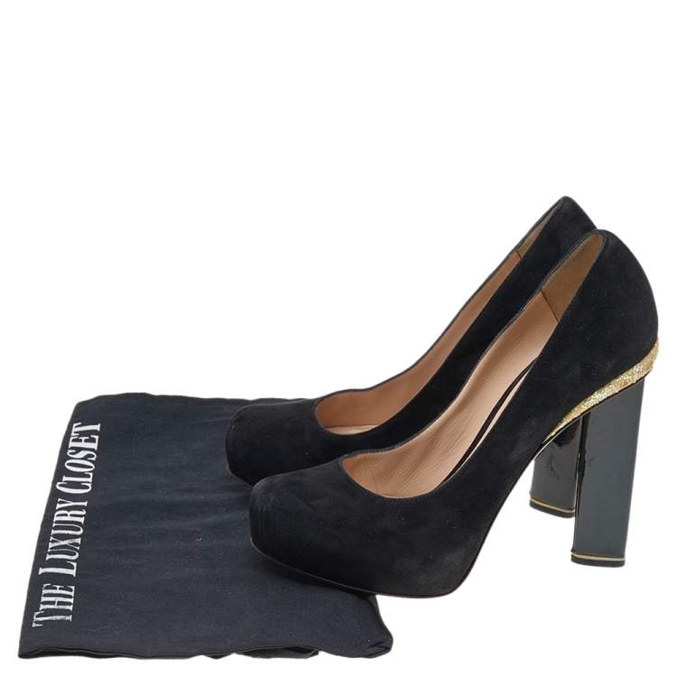Pre Owned Nicholas Kirkwood Black Suede Platform Pumps Size 37
