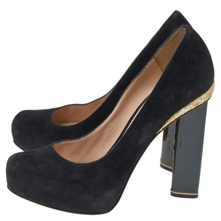 Pre Owned Nicholas Kirkwood Black Suede Platform Pumps Size 37