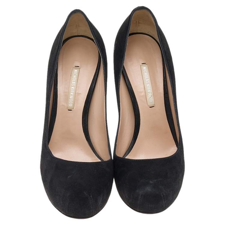 Pre Owned Nicholas Kirkwood Black Suede Platform Pumps Size 37