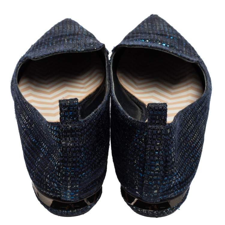 Pre Owned Nicholas Kirkwood Blue Woven Fabric Beya Pointed Toe Flats Size 40