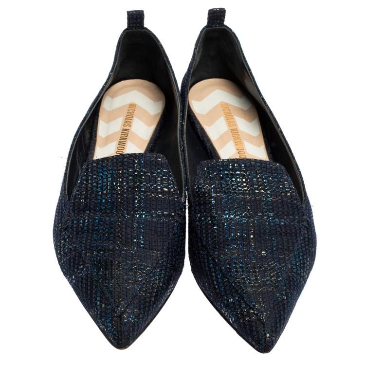 Pre Owned Nicholas Kirkwood Blue Woven Fabric Beya Pointed Toe Flats Size 40