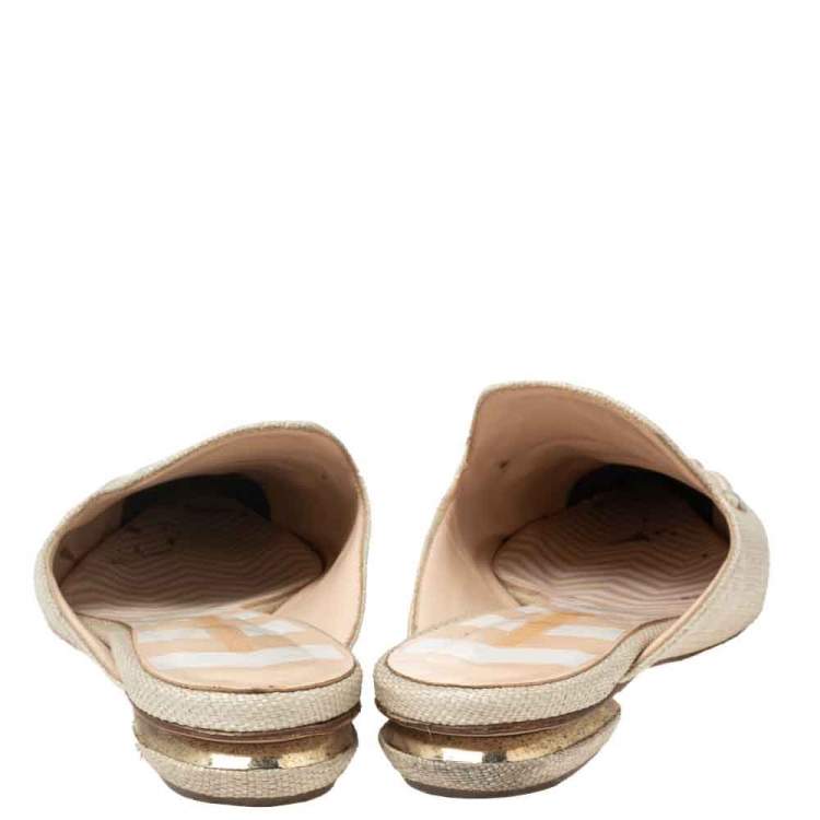 Pre Owned Nicholas Kirkwood Cream Raffia Pointed Toe Beya Flat Mule Sandals Size 40.5