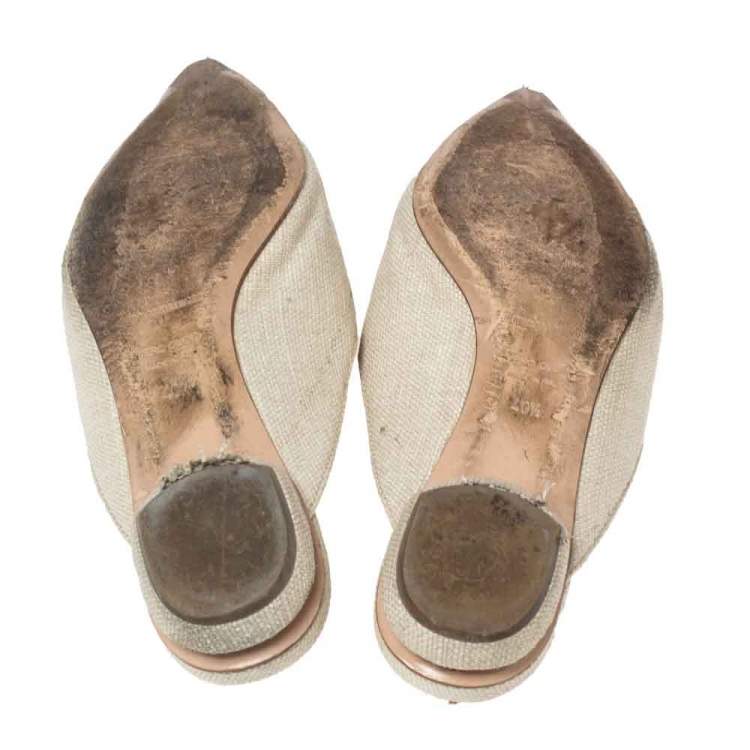 Pre Owned Nicholas Kirkwood Cream Raffia Pointed Toe Beya Flat Mule Sandals Size 40.5