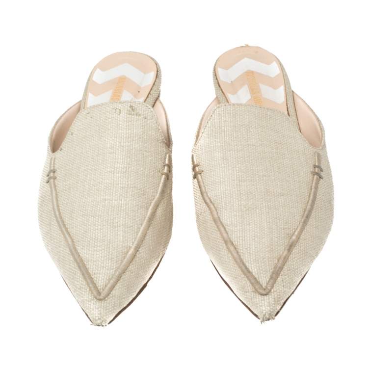 Pre Owned Nicholas Kirkwood Cream Raffia Pointed Toe Beya Flat Mule Sandals Size 40.5