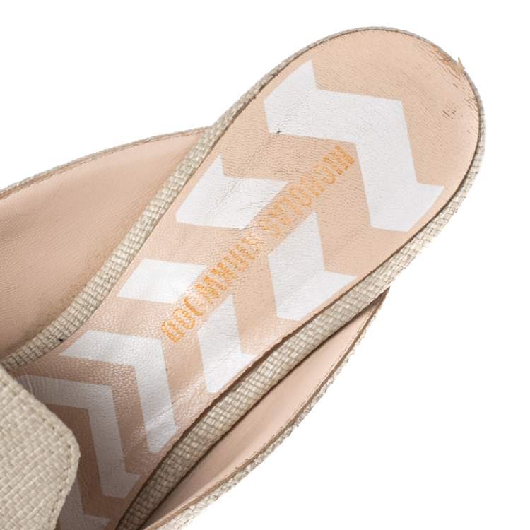Pre Owned Nicholas Kirkwood Cream Raffia Pointed Toe Beya Flat Mule Sandals Size 40.5