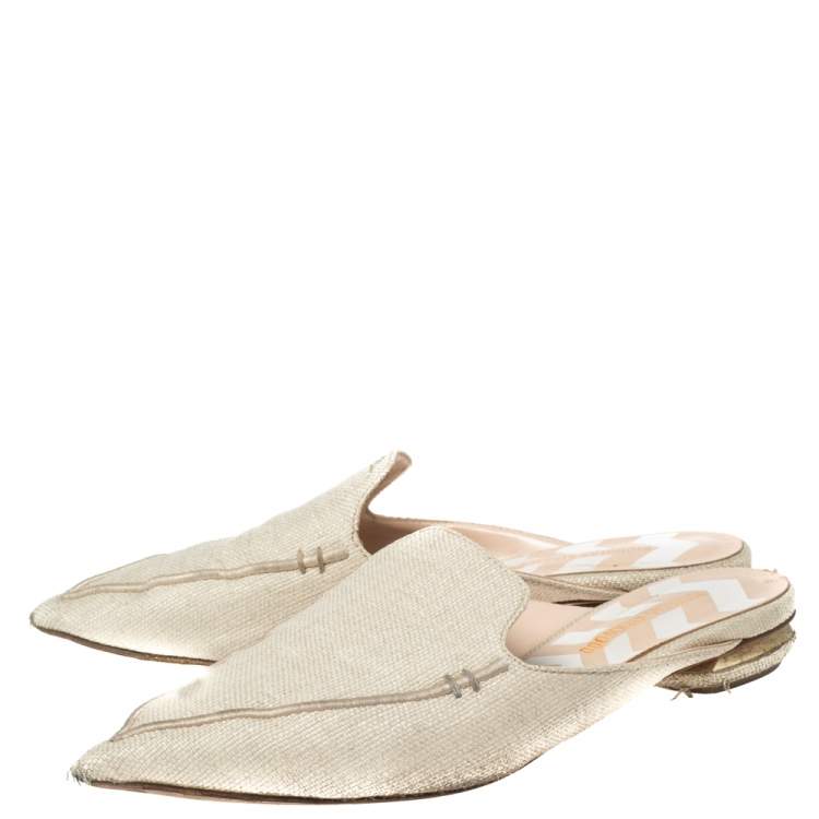 Pre Owned Nicholas Kirkwood Cream Raffia Pointed Toe Beya Flat Mule Sandals Size 40.5