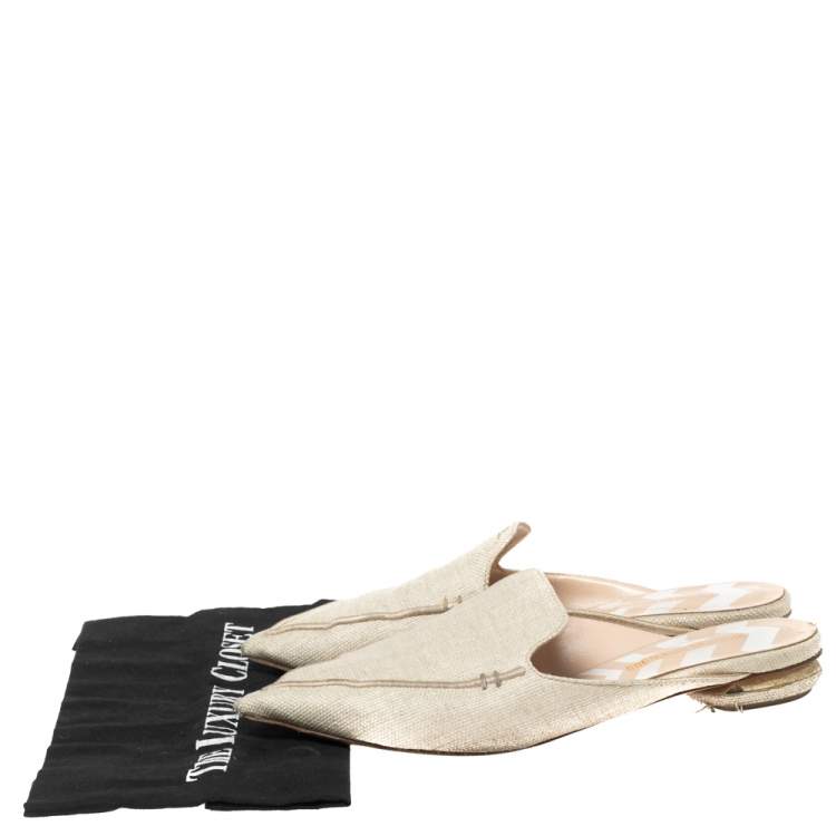 Pre Owned Nicholas Kirkwood Cream Raffia Pointed Toe Beya Flat Mule Sandals Size 40.5