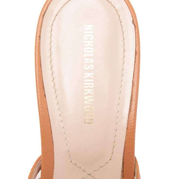 Pre Owned Nicholas Kirkwood Clay Mesh and Leather Pearl Embellished Slide Sandals Size 38