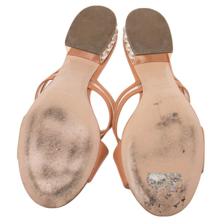 Pre Owned Nicholas Kirkwood Clay Mesh and Leather Pearl Embellished Slide Sandals Size 38