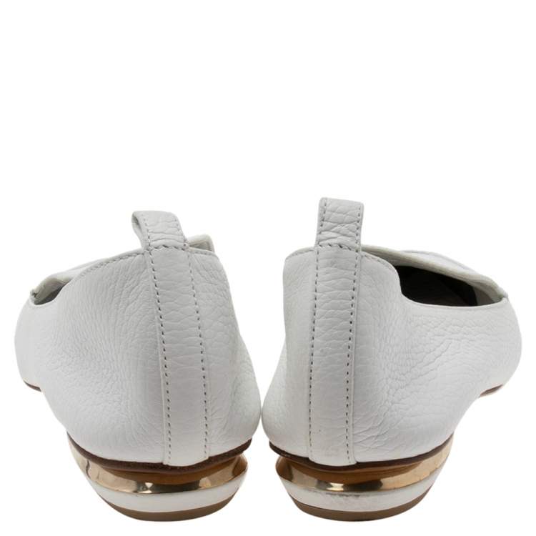 Pre Owned Nicholas Kirkwood White Leather Beya Pointed Toe Ballet Flats Size 37.5 