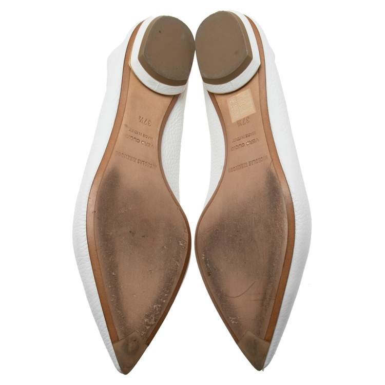 Pre Owned Nicholas Kirkwood White Leather Beya Pointed Toe Ballet Flats Size 37.5 