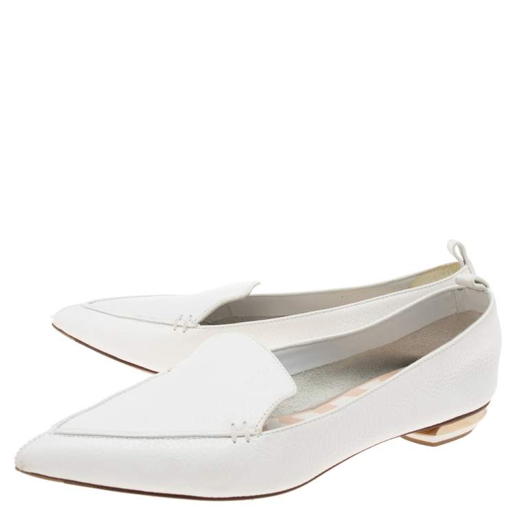 Pre Owned Nicholas Kirkwood White Leather Beya Pointed Toe Ballet Flats Size 37.5 