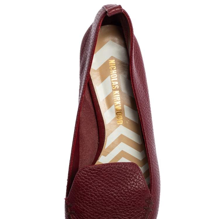 Pre Owned Nicholas Kirkwood Burgundy  Leather Beya Pointed Toe Flats Size 37.5