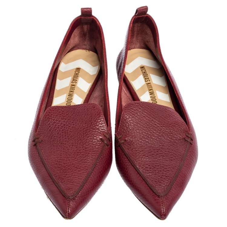Pre Owned Nicholas Kirkwood Burgundy  Leather Beya Pointed Toe Flats Size 37.5