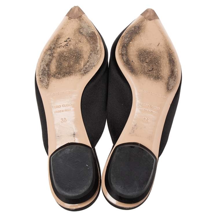 Pre Owned Nicholas Kirkwood Black Satin Eden Crystal Embellished Flat Sandals Size 38