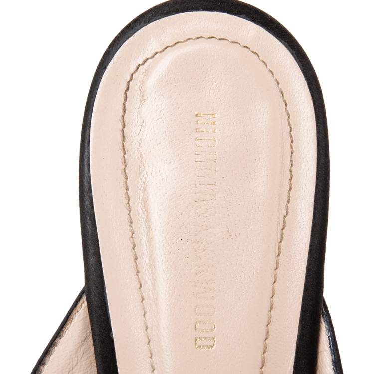 Pre Owned Nicholas Kirkwood Black Satin Eden Crystal Embellished Flat Sandals Size 38