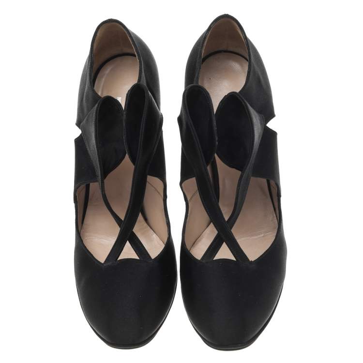 Pre Owned Nicholas Kirkwood Black Satin Criss Cross Platform Pumps Size 41