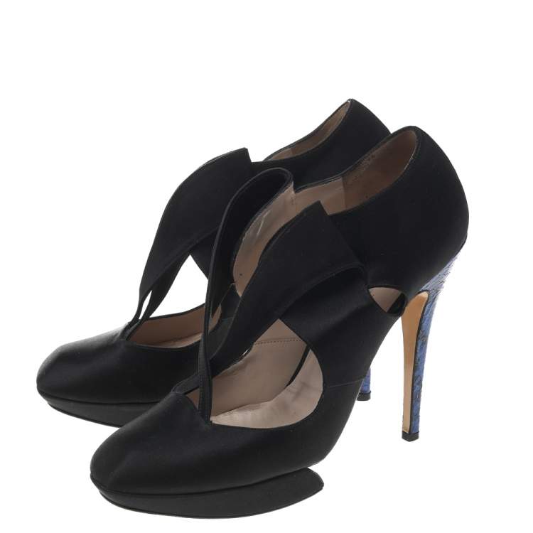 Pre Owned Nicholas Kirkwood Black Satin Criss Cross Platform Pumps Size 41