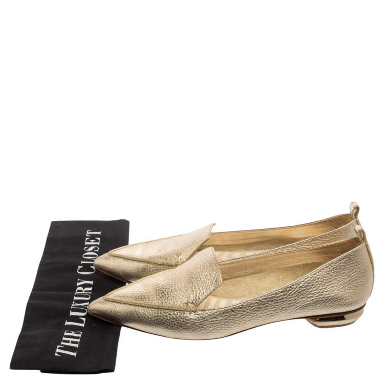 Pre Owned Nicholas Kirkwood Metallic Gold Leather Beya Pointed Toe Loafers Size 40