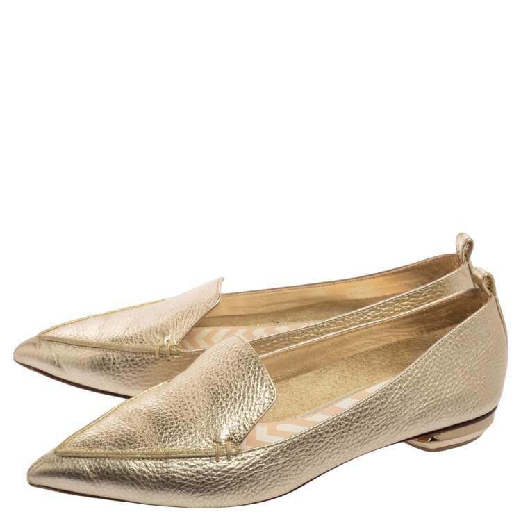 Pre Owned Nicholas Kirkwood Metallic Gold Leather Beya Pointed Toe Loafers Size 40