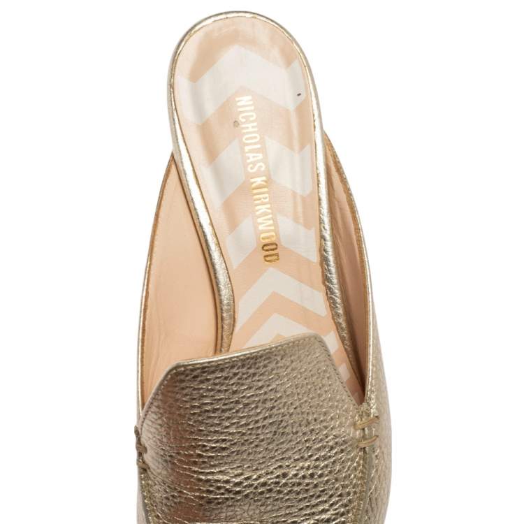 Pre Owned Nicholas Kirkwood Metallic Gold Leather Beya Mules Sandals Size 38