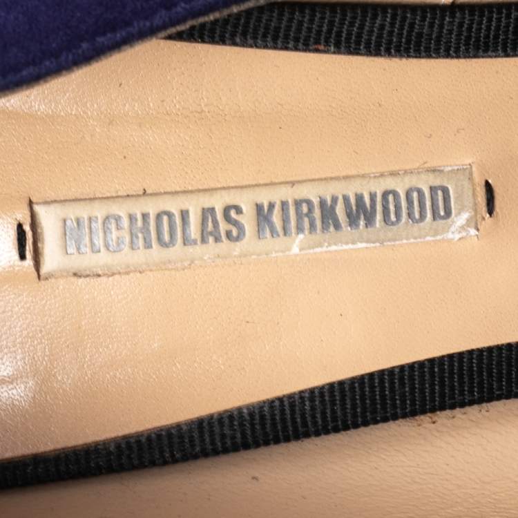 Pre Owned Nicholas Kirkwood Navy Blue Suede Ruffle Lace Pumps Size 39.5