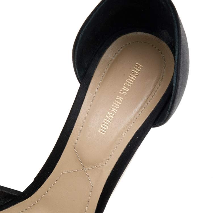 Pre Owned Nicholas Kirkwood Black Satin Platform Ankle Cuff Sandals Size 38