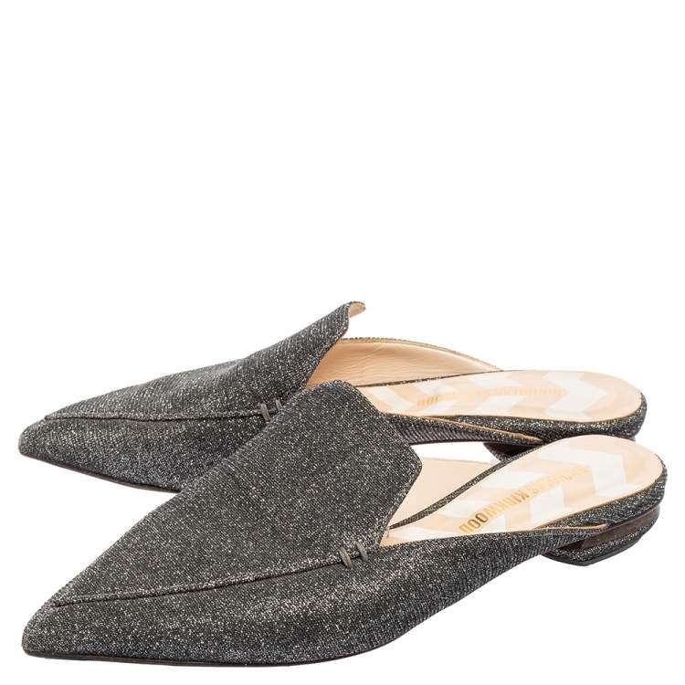 Pre Owned Nicholas Kirkwood Grey Glitter Fabric Beya Flat Pointed-Toe Mules Size 37
