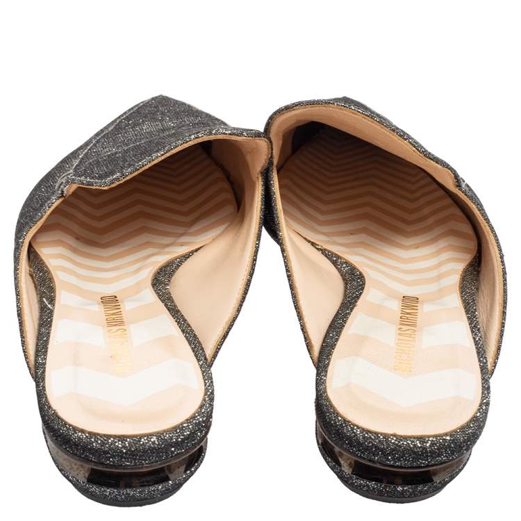 Pre Owned Nicholas Kirkwood Grey Glitter Fabric Beya Flat Pointed-Toe Mules Size 37