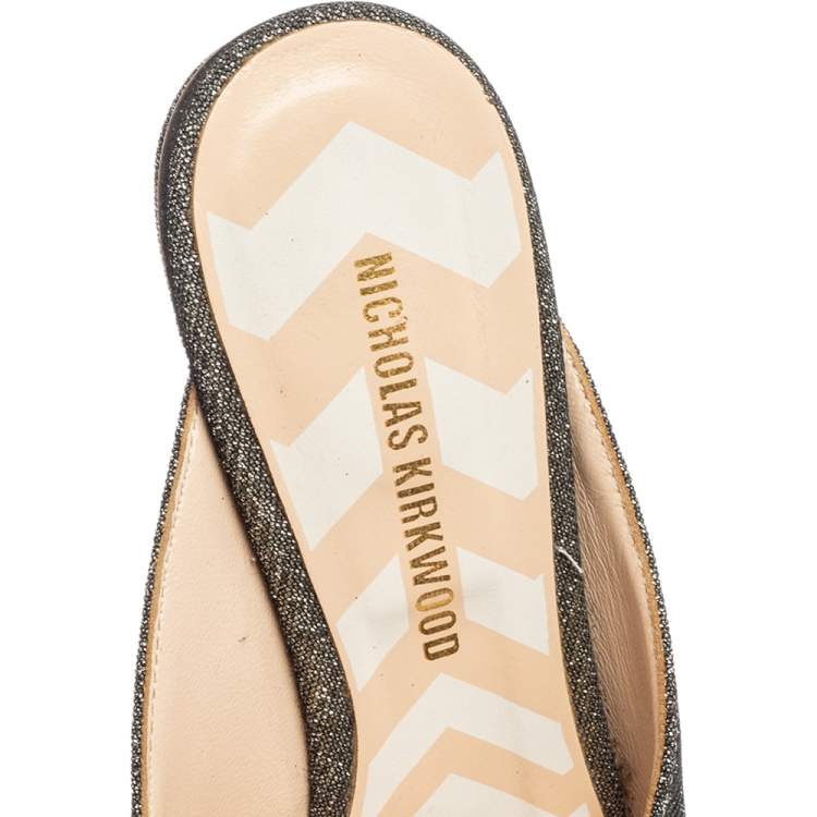 Pre Owned Nicholas Kirkwood Grey Glitter Fabric Beya Flat Pointed-Toe Mules Size 37