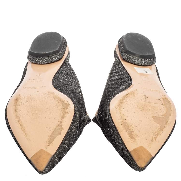 Pre Owned Nicholas Kirkwood Grey Glitter Fabric Beya Flat Pointed-Toe Mules Size 37
