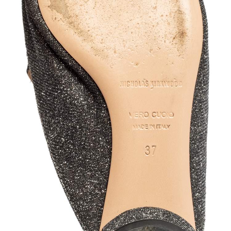 Pre Owned Nicholas Kirkwood Grey Glitter Fabric Beya Flat Pointed-Toe Mules Size 37