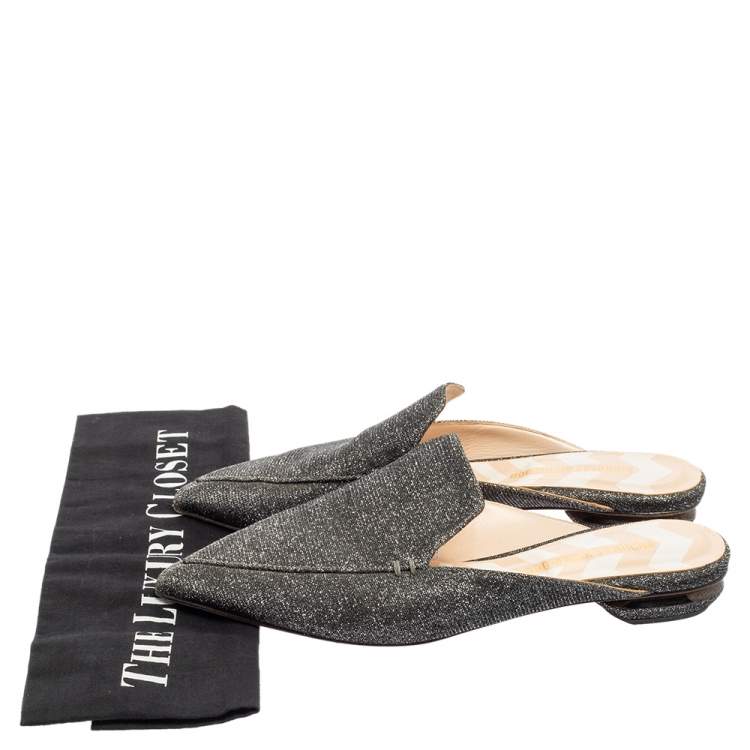 Pre Owned Nicholas Kirkwood Grey Glitter Fabric Beya Flat Pointed-Toe Mules Size 37