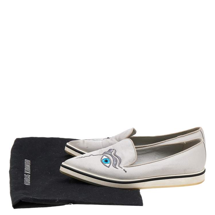 Pre Owned Nicholas Kirkwood Silver Fabric Eye Motif Iris Slip On Loafers Size 37.5