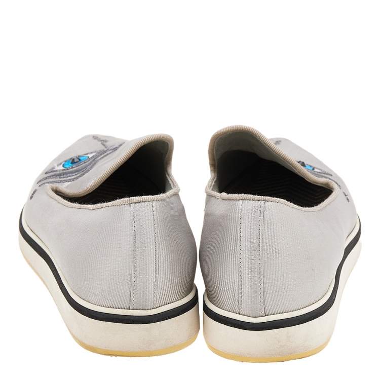 Pre Owned Nicholas Kirkwood Silver Fabric Eye Motif Iris Slip On Loafers Size 37.5