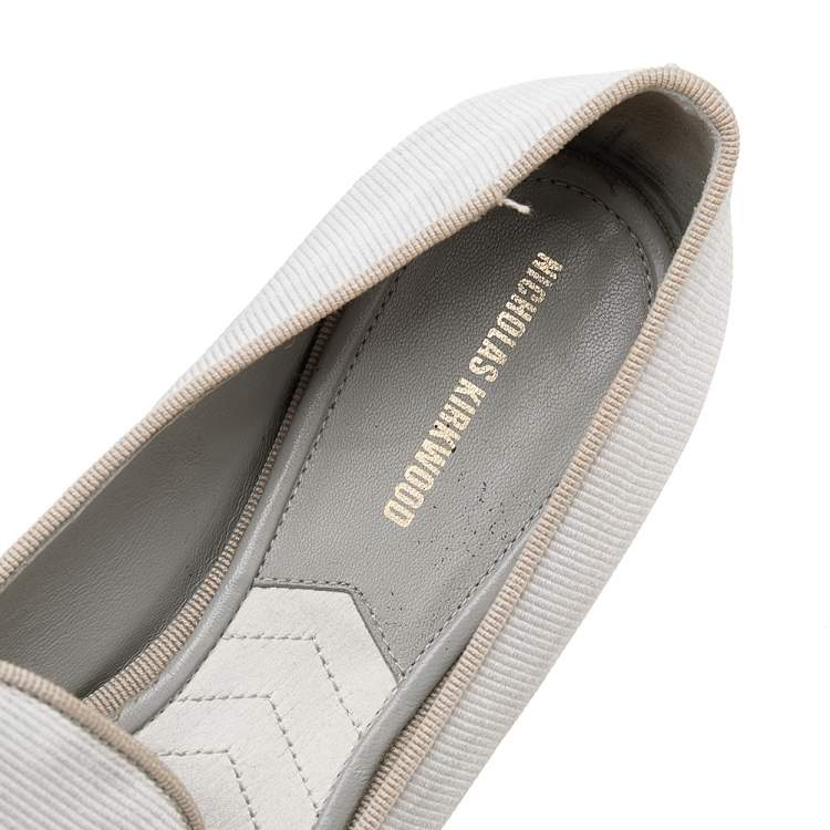Pre Owned Nicholas Kirkwood Silver Fabric Eye Motif Iris Slip On Loafers Size 37.5