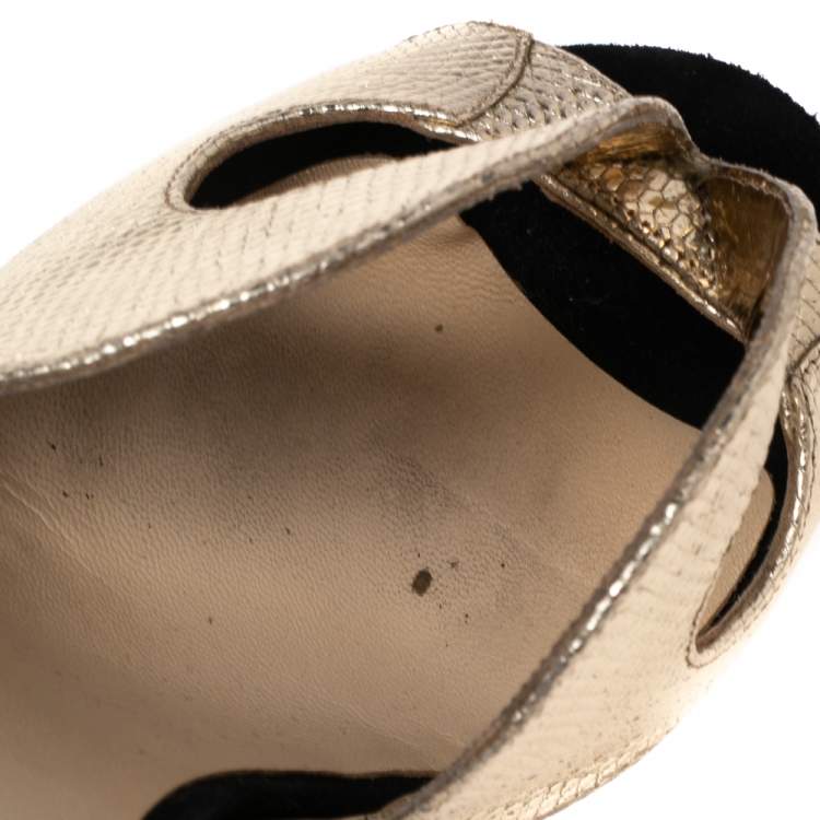 Pre Owned Nicholas Kirkwood Black/Gold Suede and Textured Leather Open-Toe Platform Sandals Size 40