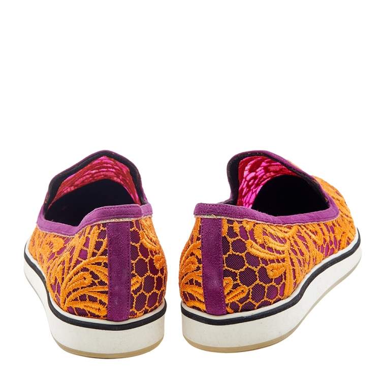 Pre Owned Nicholas Kirkwood Orange/Purple Lace And Suede Pointed Toe Slip On Loafers Size 41