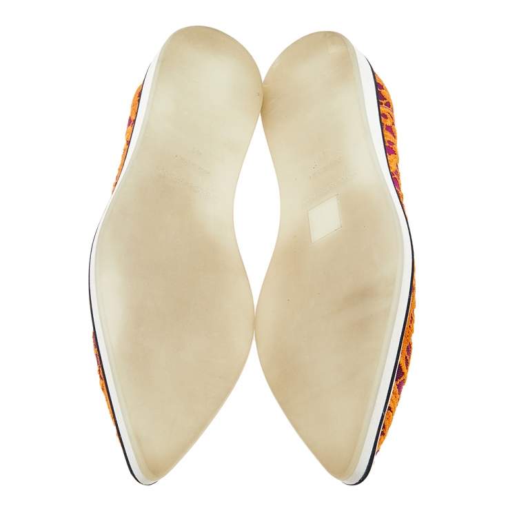 Pre Owned Nicholas Kirkwood Orange/Purple Lace And Suede Pointed Toe Slip On Loafers Size 41