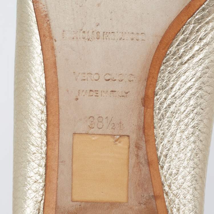 Pre Owned Nicholas Kirkwood Gold Leather Beya Pointed-Toe Loafers Size 38.5
