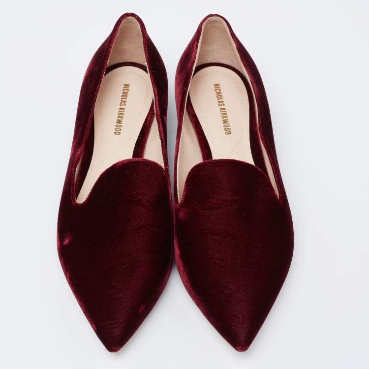 Pre Owned Nicholas Kirkwood Burgundy Velvet Pointed Toe Loafers Size 37