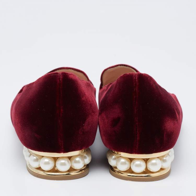 Pre Owned Nicholas Kirkwood Burgundy Velvet Pointed Toe Loafers Size 37