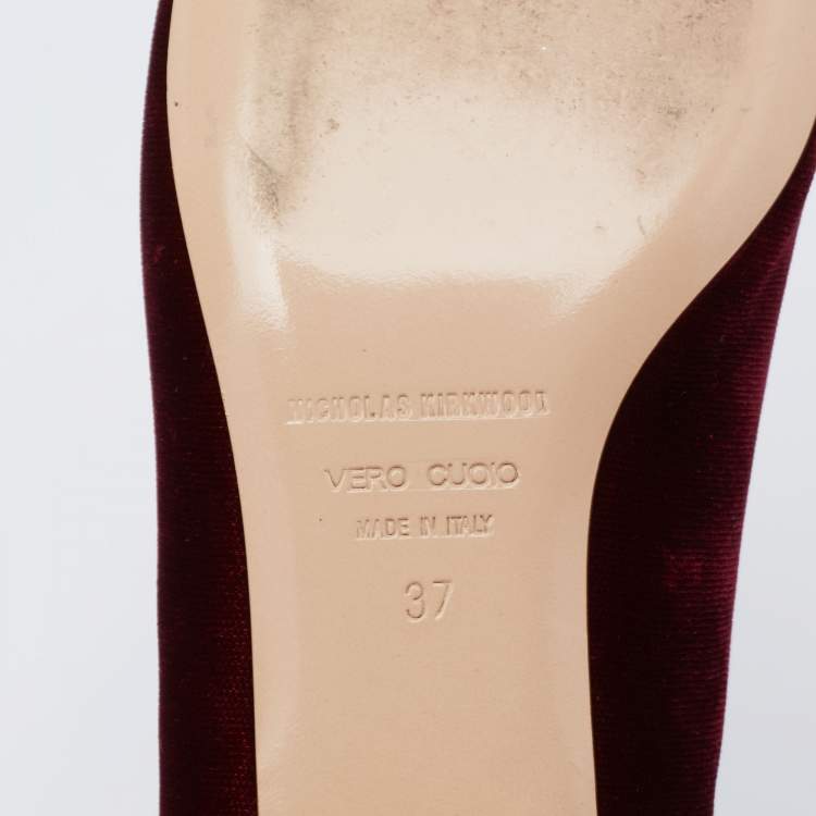 Pre Owned Nicholas Kirkwood Burgundy Velvet Pointed Toe Loafers Size 37
