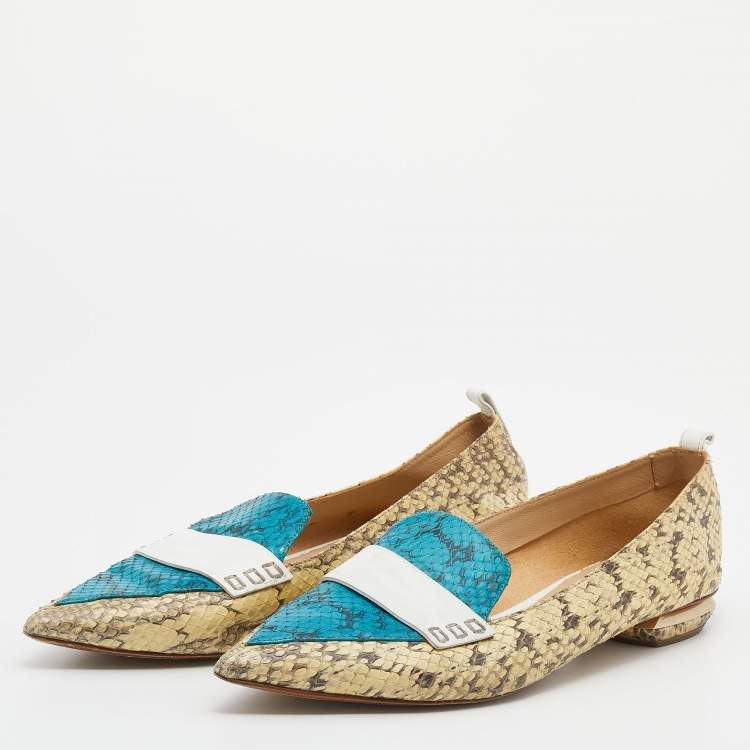 Nicholas Kirkwood Tri Color Snakeskin and Leather Pointed Toe Flats Size 39