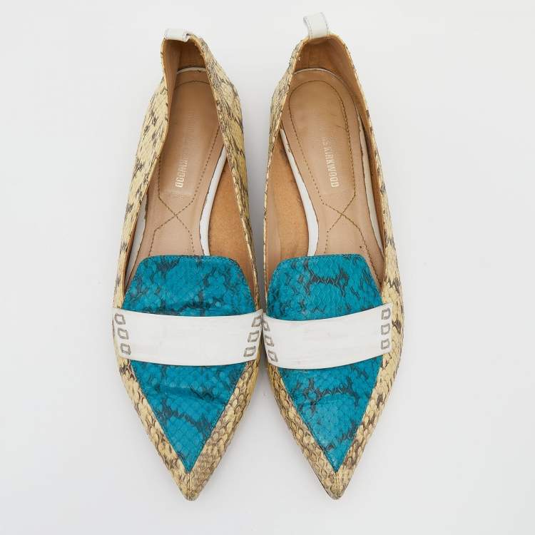 Pre Owned Nicholas Kirkwood Tri Color Snakeskin and Leather Pointed Toe Flats Size 39