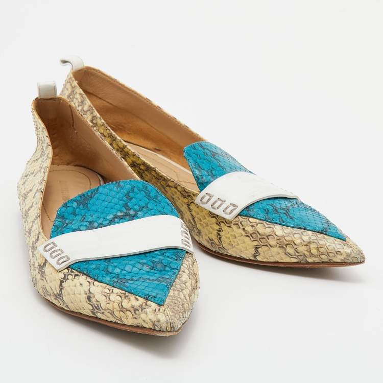 Pre Owned Nicholas Kirkwood Tri Color Snakeskin and Leather Pointed Toe Flats Size 39