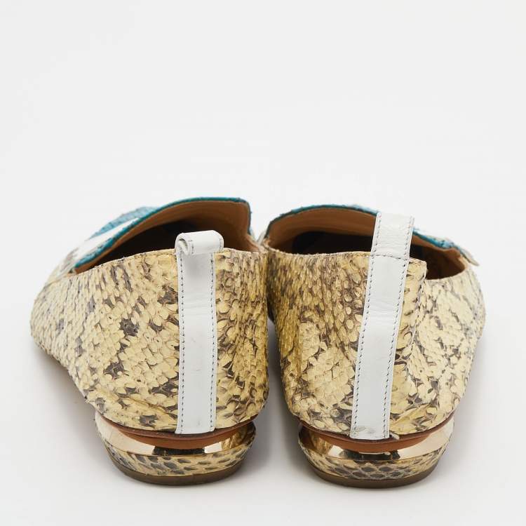 Pre Owned Nicholas Kirkwood Tri Color Snakeskin and Leather Pointed Toe Flats Size 39