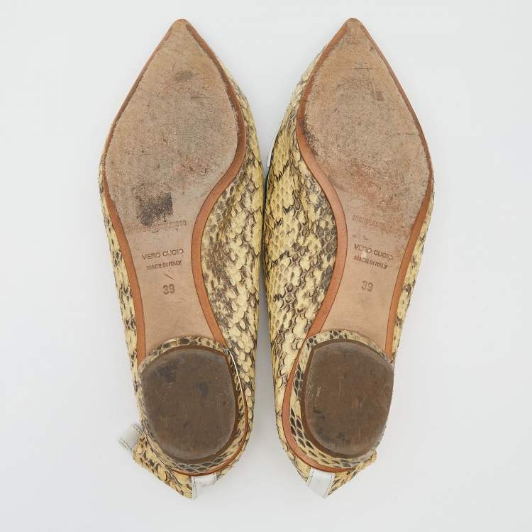 Pre Owned Nicholas Kirkwood Tri Color Snakeskin and Leather Pointed Toe Flats Size 39