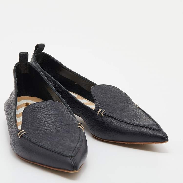 Pre Owned Nicholas Kirkwood Black Leather Beya Pointed Toe Loafers Size 39