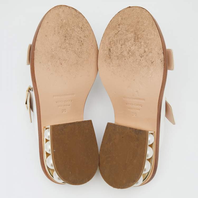 Pre Owned Nicholas Kirkwood White Leather Pearl Heel Slide Sandals Size 36